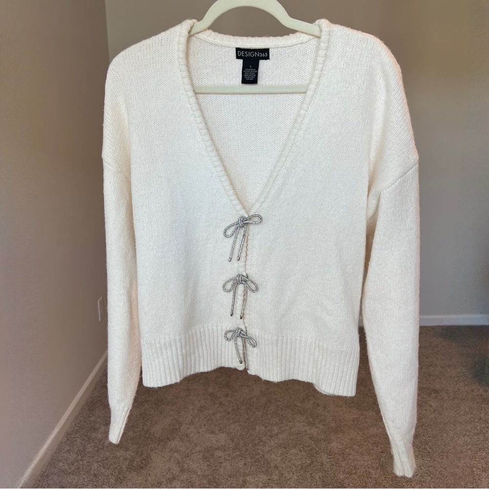 White Sweater with Rhinestone Bows